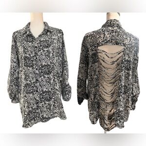 Monalisa Plus Size 2X Black and White Zebra Print Button-Down with Cutout